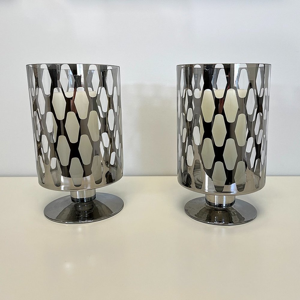 Chrome Honeycomb Hurricane Vases – Set of 2 Vases - Picture 2 of 6